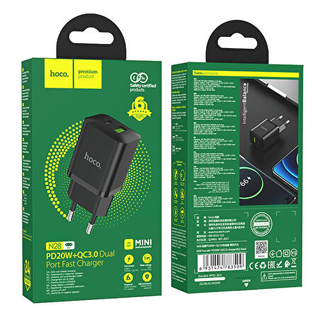 Hoco N28 Founder Tek Type-C 20W ve Tek Usb-A 18W Portlu Şarj Adaptörü