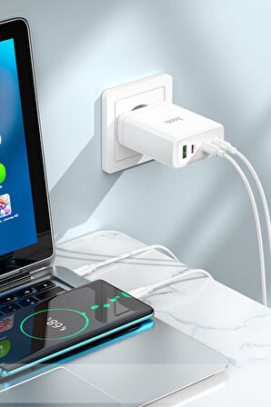 Hoco N31 Leader PD Hızlı Şarj Özellikli 100W Type-C ve USB Şarj Çıkışlı Gan Teknoloji Şarj Başlığı