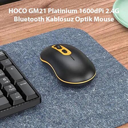 HOCO GM21 Platinium 1600dPi 2.4G Bluetooth Kablosuz Optik Mouse Siyah