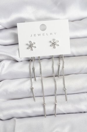 Çiçek Model Gümüş Pirinç Sallantılı Kadın Küpe -