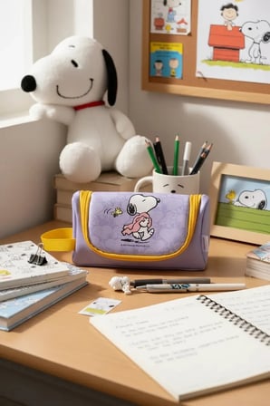 Snoopy Lisanslı Seyahat Serisi Tutacaklı Kalemlik Mor – Geniş İç Hacimli Şık Tasarım 20,5 Cm