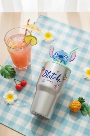 Disney Lisanslı Stitch Parti Serisi Ananas Desenli Çelik Şişe – Çift Cidarlı & Pipetli