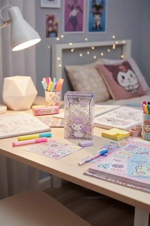 Sanrio Lisanslı Kuromi Çiçek Dili Işıltılı Kalem Tutucu Masaüstü Düzenleyici