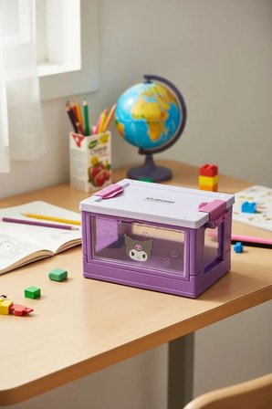 Sanrio Lisanslı Kuromi Mini Bavul Saklama Kutusu – Şeffaf Pencereli 12 Cm