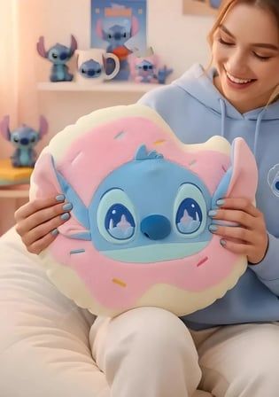 Disney Lilo & Stitch Lisanslı Parti Serisi Donut Şekilli Yumuşak Dekoratif Yastık