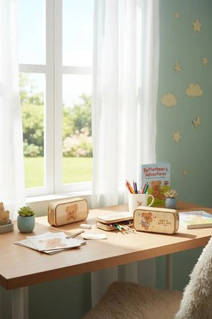 Butterbear Lisanslı Çift Fermuarlı Kalemlik – Geniş Hacimli Okul Düzenleyici 22.5 Cm