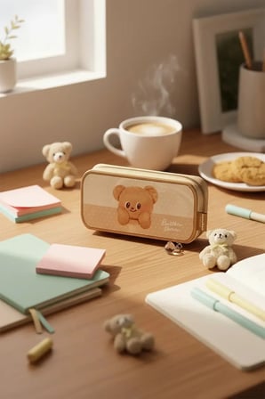 Butterbear Lisanslı Çift Fermuarlı Kalemlik – Geniş Hacimli Okul Düzenleyici 22.5 Cm