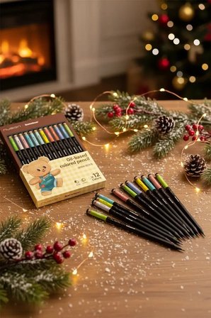 Miniso Lisanslı Butterbear Serisi 12 Renkli Boya Kalemi Seti Ahşap Gövdeli 19.8 Cm
