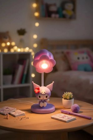 Sanrio Lisanslı Kuromi Yaz Plajı Serisi Göz Yormayan LED Aydınlatmalı Dekoratif Mini Masa Lambası