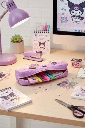 Sanrio Lisanslı Kuromi Silikon ve PVC Masa Üstü Düzenleyici Kırtasiye Kutusu