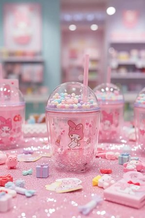 Sanrio Lisanslı My Melody Boncuklu Kapaklı Pipetli Plastik Şişe – Sızdırmaz Matara 435 Ml