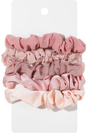 Miniso Lisanslı 5'li Kumaş Saç Lastiği Seti Pembe – Saçta İz Bırakmayan Yumuşak Dokulu Toka Seti 9 Cm