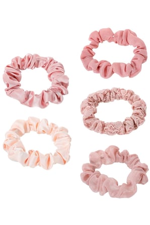 Miniso Lisanslı 5'li Kumaş Saç Lastiği Seti Pembe – Saçta İz Bırakmayan Yumuşak Dokulu Toka Seti 9 Cm