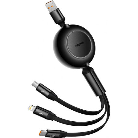 Baseus 66W Makaralı 3in1 Type-C + Lightning + Micro USB Kablo Hızlı Şarj Kablosu (Siyah)