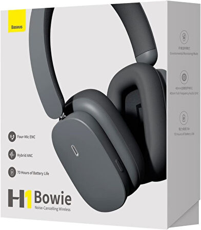 Baseus Bowie H1 ANC Gri Kulak Üstü Bluetooth Kulaklık Teşhir