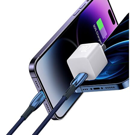 Baseus Glimmer Series 20W 100 cm Type-C to Lightning Şarj Kablosu Mavi