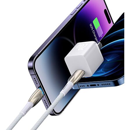 Baseus Glimmer Series 20W 100 cm Type-C to Lightning Şarj Kablosu Beyaz