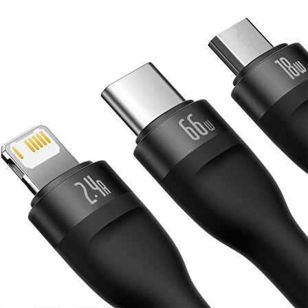Baseus Flash Series Ⅱ 66W 3in1 iPhone Type-C Hızlı Şarj Kablosu 1.2m