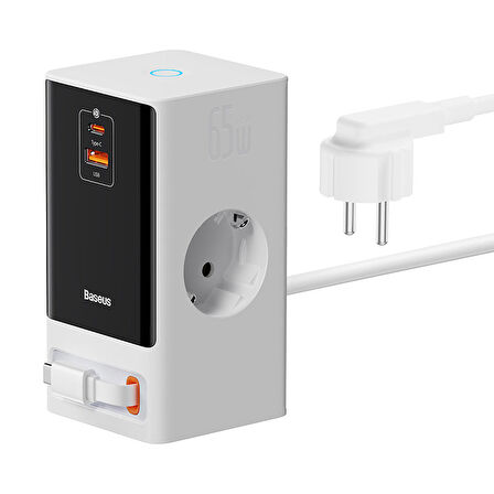 Baseus Power Combo Dijital PowerStrip 2AC+1U+1C+Retractable-C 65W Smart Versiyon Şarj Cihaz Set