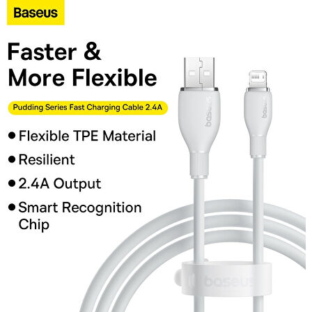 Baseus Pudding Serisi İPhone 14 13 12 11 x 7 8 Serileriyle Uyumlu Usb to Lightning 2.4 Amper Hızlı Şarj ve Data Aktarım Kablosu