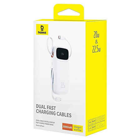 Baseus Qpow 2 Dual 22.5 W Beyaz 10000 mAh Hızlı Şarj Powerbank Teşhir