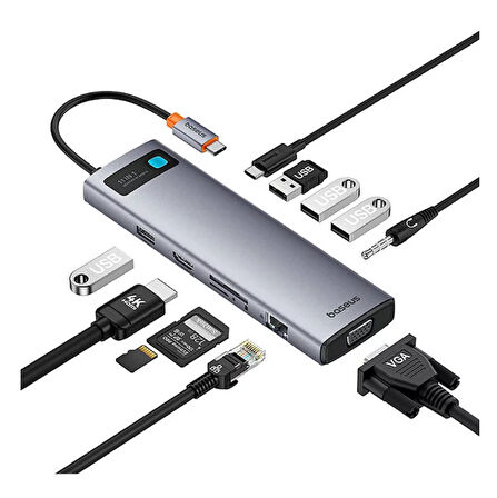 Baseus StarJoy 11 in 1 Type-C Çoklayıcı HUB HDMI, VGA, USB, Kart Okuyucu ve Ses Çıkışı
