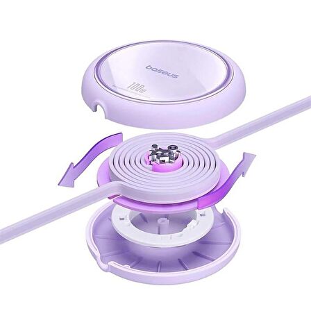 Baseus Free2 Draw Mini Makaralı Type-C to Type-C 100W Kablo 1 Metre - Mor
