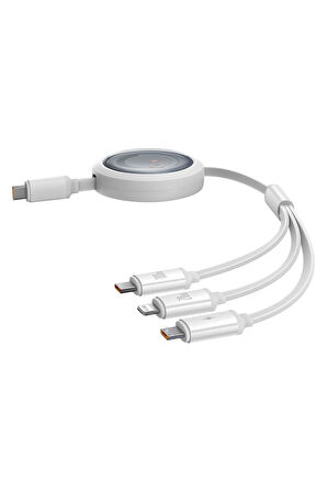 Baseus Free2Draw Makaralı Type-C To Type-C/Micro USB/Lighting 100W Kablo 1.1 mt Beyaz