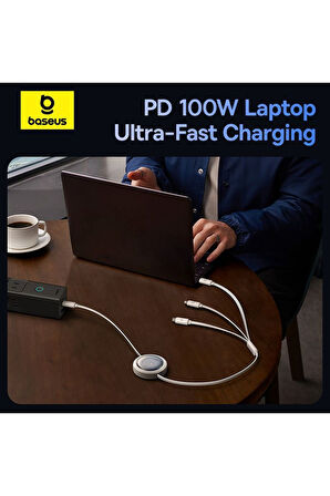 Baseus Free2Draw Makaralı Type-C To Type-C/Micro USB/Lighting 100W Kablo 1.1 mt Beyaz