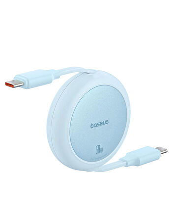 Baseus Free2Pull Mini Makaralı USB-C 60W Hızlı Şarj ve Data Kablosu, Mavi