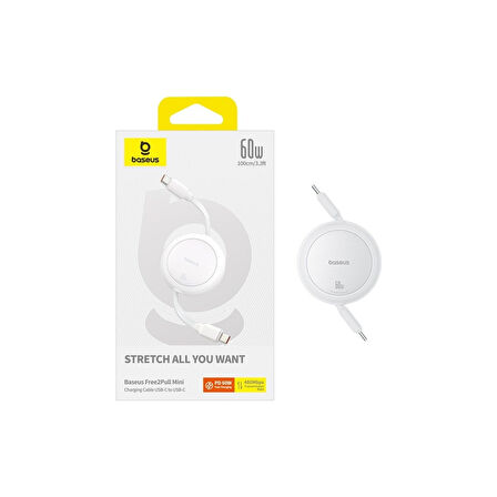 Baseus FREE2PULL Mini Charging Cable Usb-C To Usb-C 60W 1m Beyaz