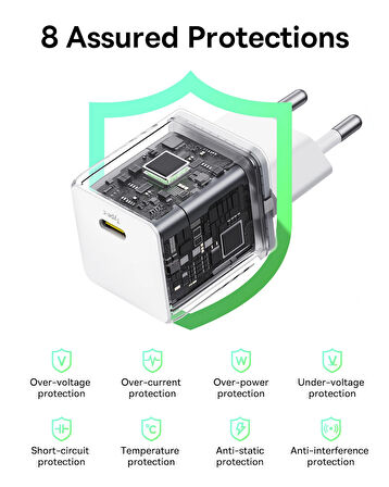 Baseus Palm USB-C Ultra Mini Hızlı Şarj Aleti 20W, Beyaz