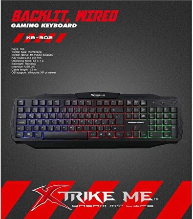 Xtrike Me Gaming Klavye Rainbow Usb Rgb Işıklı Q Klavye