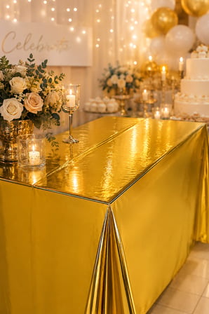 Gold Altın Metalik Parti Masa Örtüsü 137x183 Cm Doğum Günü Kutlama Masa Dekoru