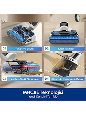 Tineco Floor One S6 Stretch Pro Kablosuz Akıllı Islak Kuru Süpürge, Zemin Temizleyici Paspas, 20KPA Güçlü Emiş, Hyperstretch 180° Yatırılabilir Tasarım