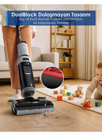 Tineco Floor One I5 Stretch Plus Kablosuz Islak Kuru Süpürge, Zemin Temizleyici Paspas, 20KPA Güçlü Emiş, Hyperstretch 180° Yatırılabilir Tasarım, Anti-Tangle Saç Dolaşma Önleyici