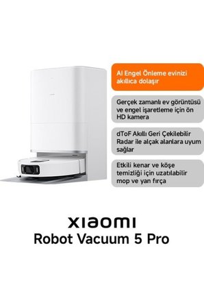 Xiaomi Robot Vacuum 5 Pro Akıllı Robot Süpürge ve Mop 20.000 Pa Beyaz (Xiaomi TR Garantili)