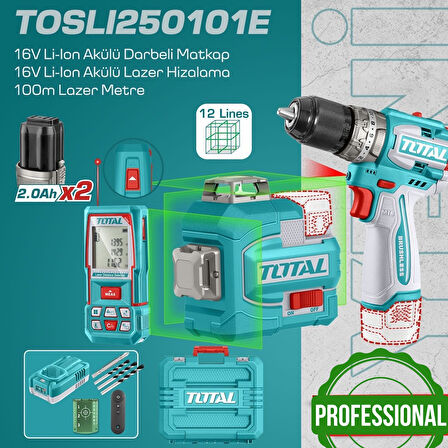 Total Akülü Set - Darbeli Matkap - Lazer Hizalama - Lazermetre - TOSLI250101E