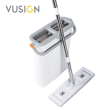 Vusign Flat Mop Set – Çift Hazneli 4'ü 1 Arada Temizlik, Gri