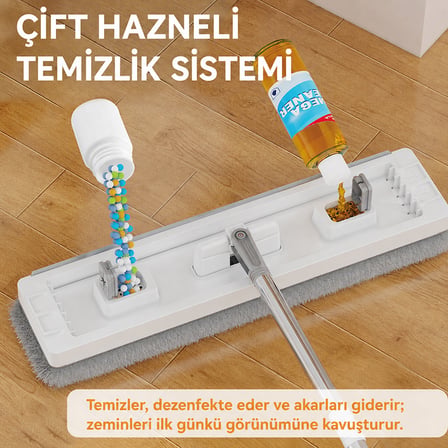 Vusign Flat Mop Set – Çift Hazneli 4'ü 1 Arada Temizlik, Gri