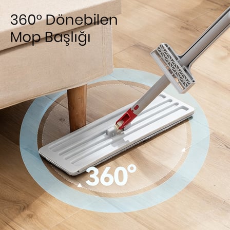 VUSIGN Düz Paspas Serisi Döner Temizlik Paspası Döner Başlıklı Mikrofiber Mop