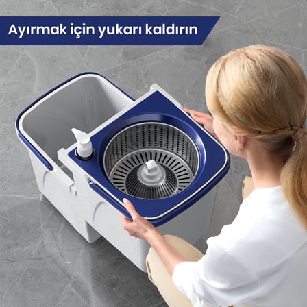 VUSIGN VS1414 Kovalı Döner Paspas 360° Hareketli Temizlik Sistemi Beyaz