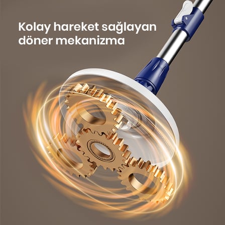 VUSIGN VS1414 Kovalı Döner Paspas 360° Hareketli Temizlik Sistemi Beyaz