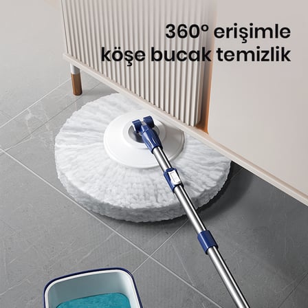 VUSIGN VS1414 Kovalı Döner Paspas 360° Hareketli Temizlik Sistemi Beyaz