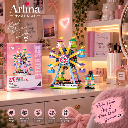 Arlina Home Kids Dönme Dolap Yapı Oyuncakları 609 Parça Pembe Sarı