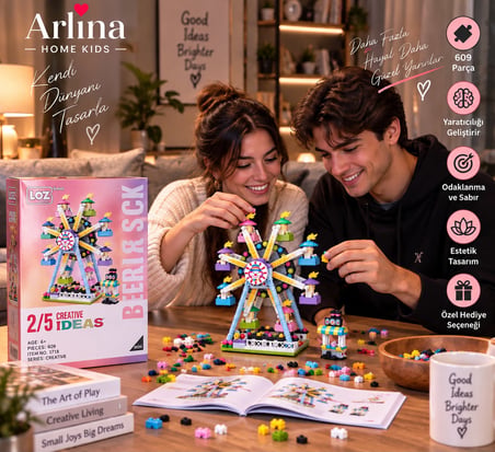 Arlina Home Kids Dönme Dolap Yapı Oyuncakları 609 Parça Pembe Sarı