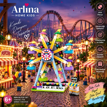 Arlina Home Kids Dönme Dolap Yapı Oyuncakları 609 Parça Pembe Sarı