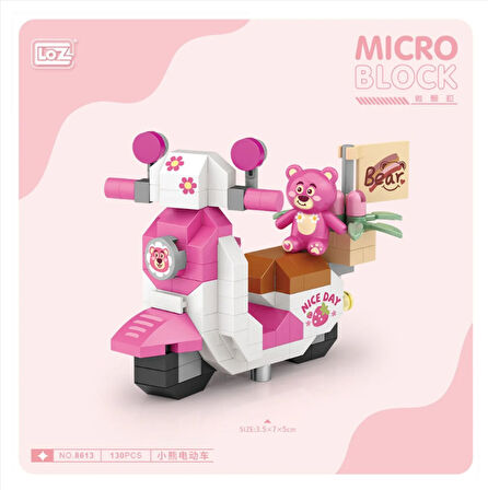 130 Parça Mikro Bloklar Pembe Motorsiklet 10+ Yaş