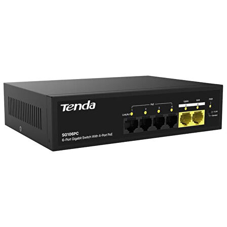 Tenda S106PC 6-Portlu 10/100 Mbps Lite Poe Uplink Switch (4 Port Poe Destekli 55W Toplam Güç)