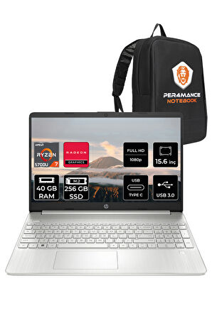 HP 15S-EQ2000NT R7 5700U 40GB RAM 256GB SSD 15.6'' Full HD FDOS Dizüstü Bilgisayar & PER4 ÇANTA 